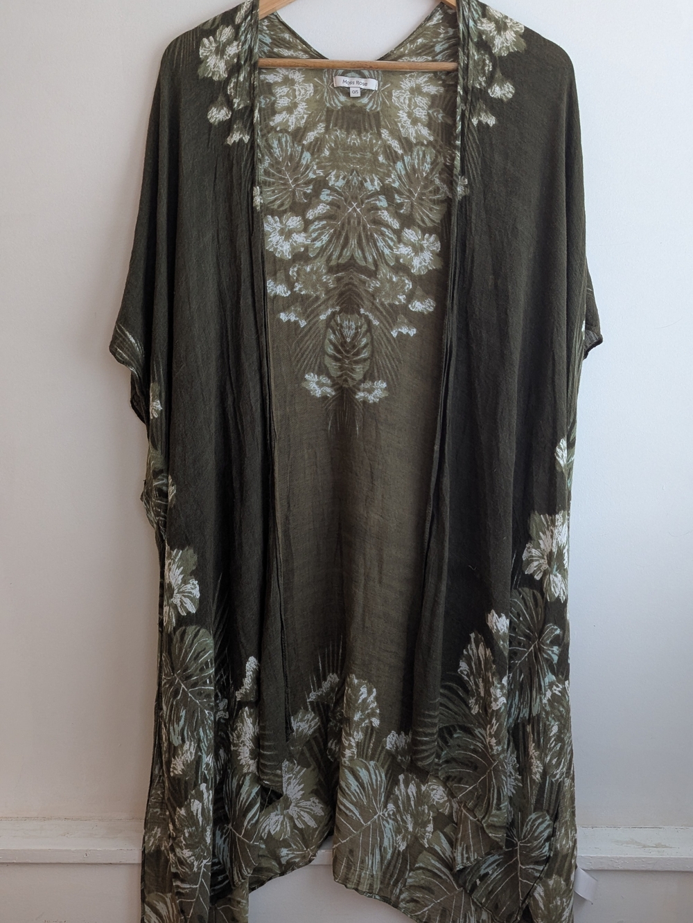 Olive Green Floral Lightweight Open Kimono Cardigan